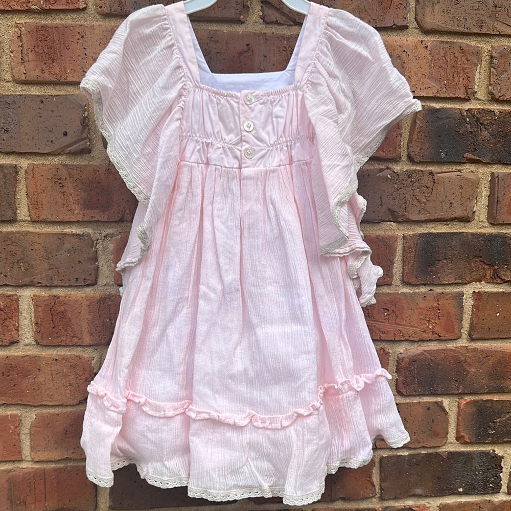Well Dressed Wolf Daydream Pink Gauze Flutter Cap Sleeve Dress Floral Embroidery - Picture 5 of 8